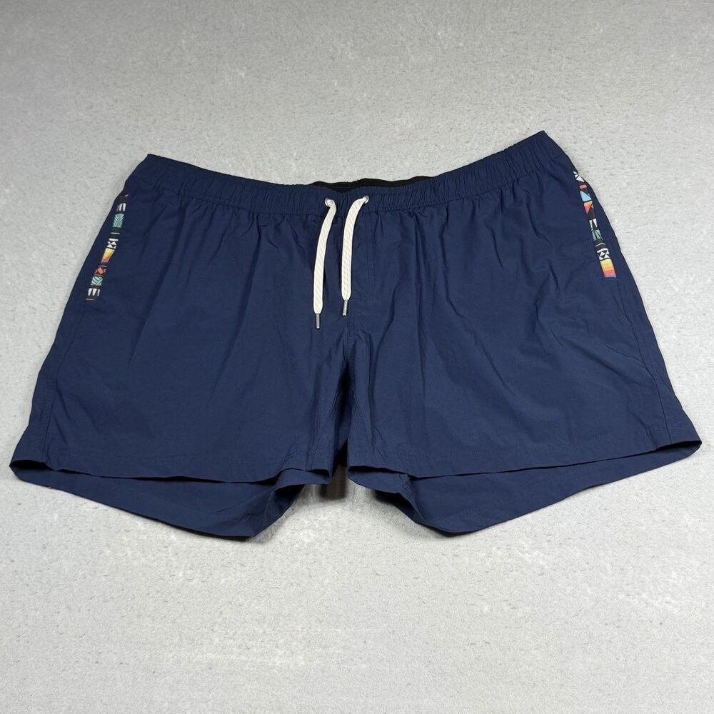 Wowie Shorts Mens 3XL Blue Tribal Aztec Trim Drawstring Poly Stretch Outdoor